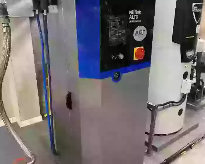 Nilfisk Delta Booster pressure washer system after full bi-annual service, cleaned, serviced, and ready for operation in Stratford.